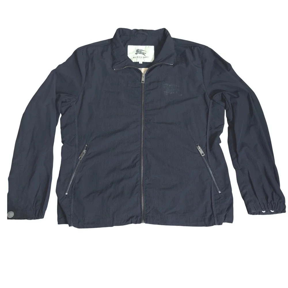 Burberry London Mens Navy Blue Windbreaker Jacket Prorsum Knight Logo XXL